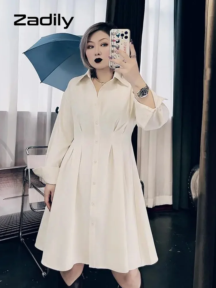 

Zadily Large size Office Lady Long Sleeve Dress Women Button A-Line Solid Work Dresses 2022 Spring Plus Size Female Clothing