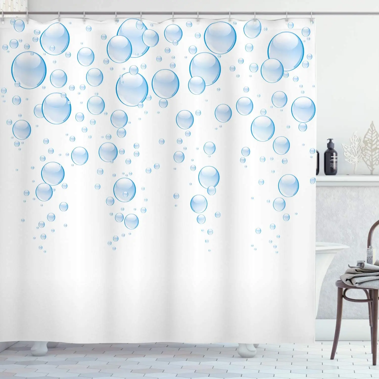 

Занавеска для душа с пузырьками, современная абстрактная крусветильник светлая синяя занавеска с водяными пузырьками, художественный Рисунок, креативная белая ткань для домашнего декора, крючки для ванной комнаты