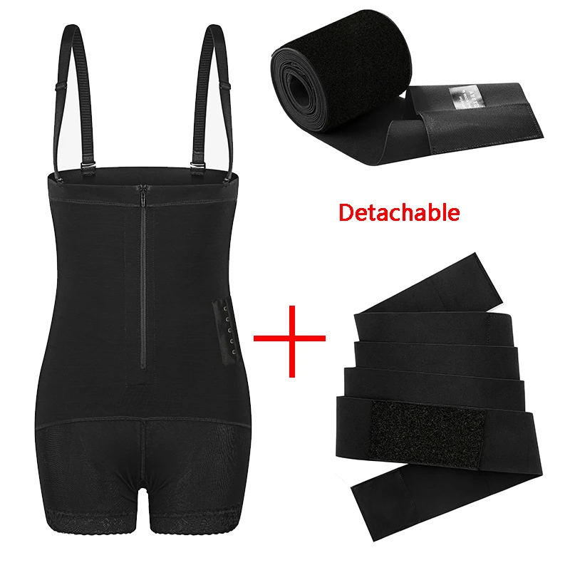 Women Flat Belly Sheathing Bodysuit Detachable Belt + Zip Shaper Waist Trainer Body Shaper Tummy Belts Slim Colombianas