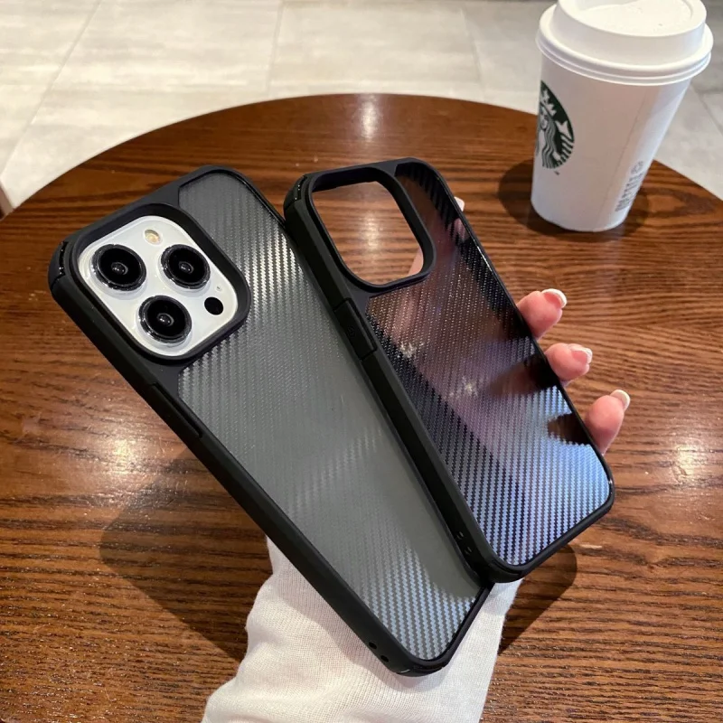 

Carbon Fiber Texture for Apple 13 Phone Case Transparent Black Iphone11/12/14Promax Airbag Drop-Resistant 13prom