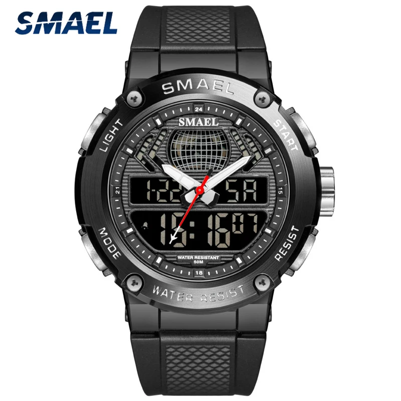

Часы наручные SMAEL Мужские кварцевые с двойным дисплеем, водонепроницаемые Роскошные Брендовые спортивные в стиле милитари, модные цифровые