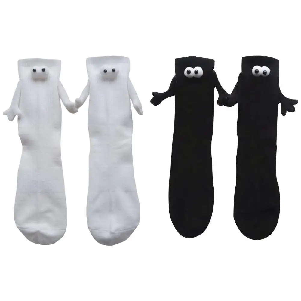 10Pair Kawaii Women Socks Long Sock Black White Couple Holding Hands Socks Girls Sweet Harajuku Doll Couple Cotton Couple Sox