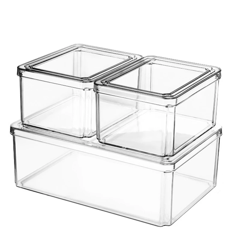 

3Pcs Food Storage with Lid Kitchen Fruit and Vegetable Refrigerator Fresh-Keeping Box Refrigerator Storage Box