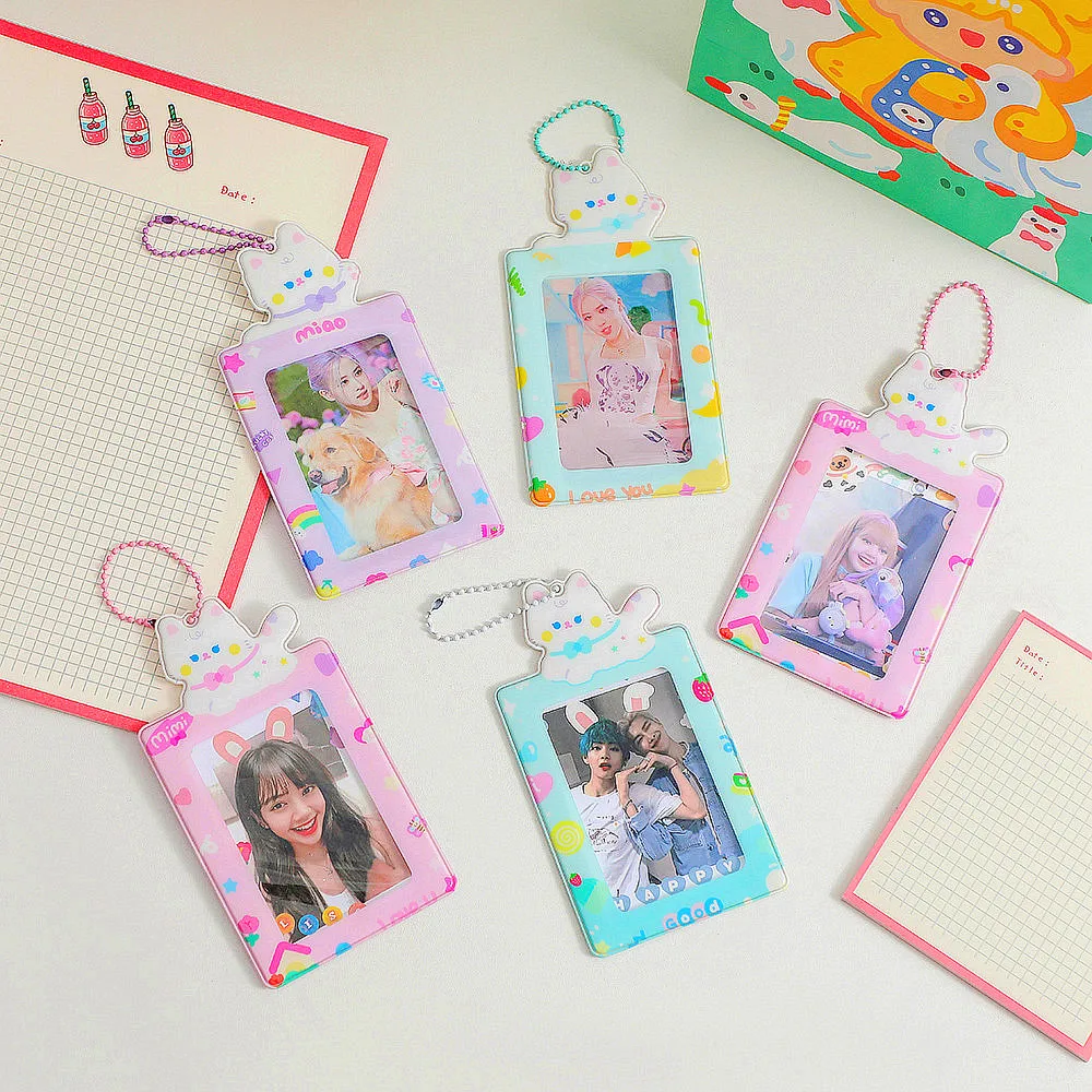 

Korea 3 Inch Idol Photocard Card Photo Case Fashion Women Bag Pendant Kpop Stars Card Sleeve Holder Cover With Keyring