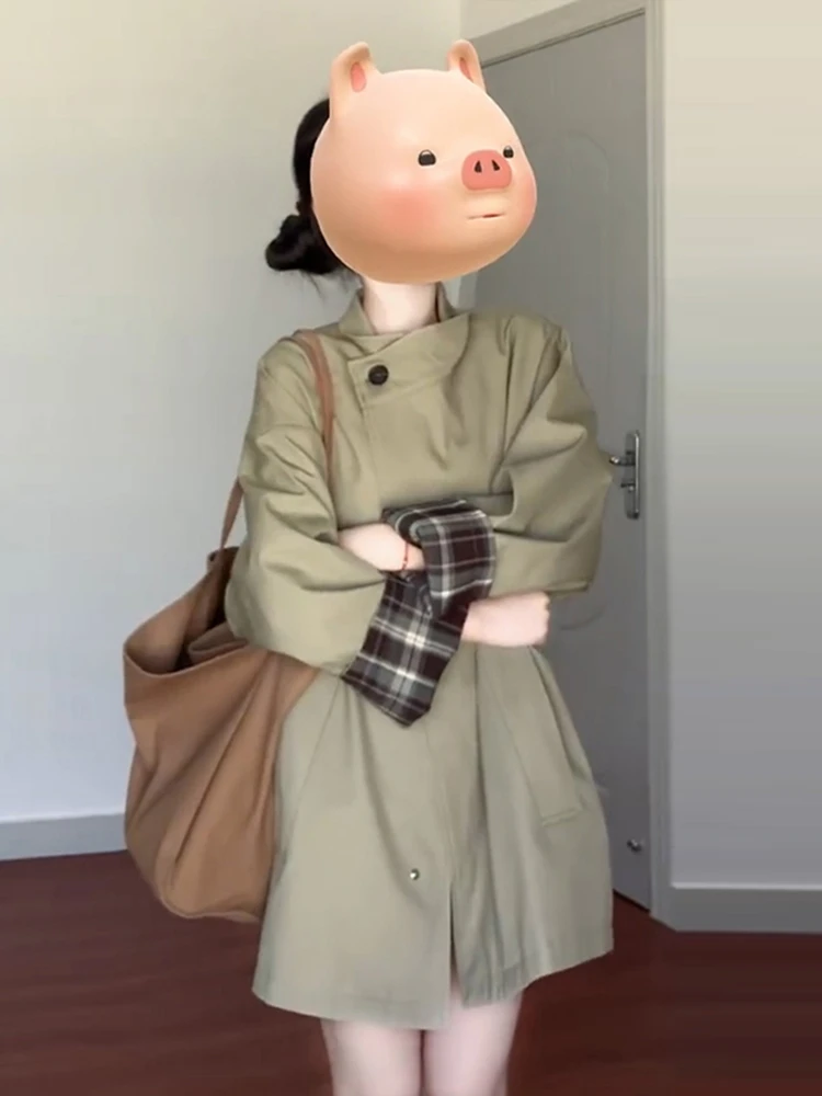 Khaki Trench coat Outerwear Women Spring and Autumn 2024 New Popular Small Korean Series Short Coat This Year