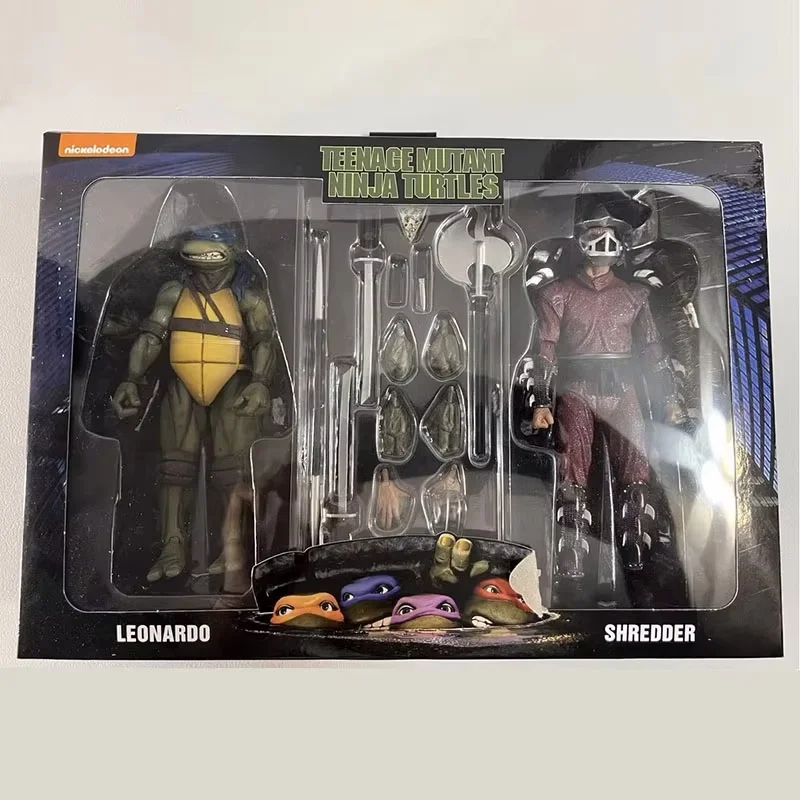 Фото Шредер и Леонардо NECA 54394, фигурка Черепаха-подростка Mutant, ниндзя, фигурки героев, аниме TMNT, периферийные устройства, 7-дюймовая модель, подарок для детей №1
