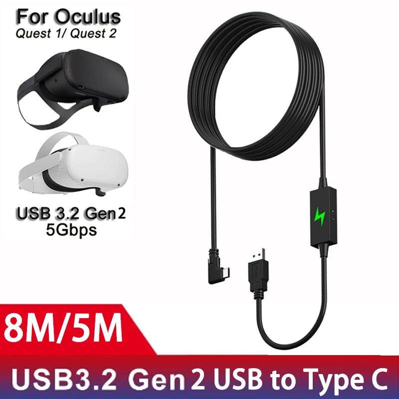 

Link Cable for Oculus Quest Pro/PICO 4 USB 3.2 Gen 2 Data Transfer Quick Charge for Oculus Quest 2 Accessories VR Type C 5M 8M