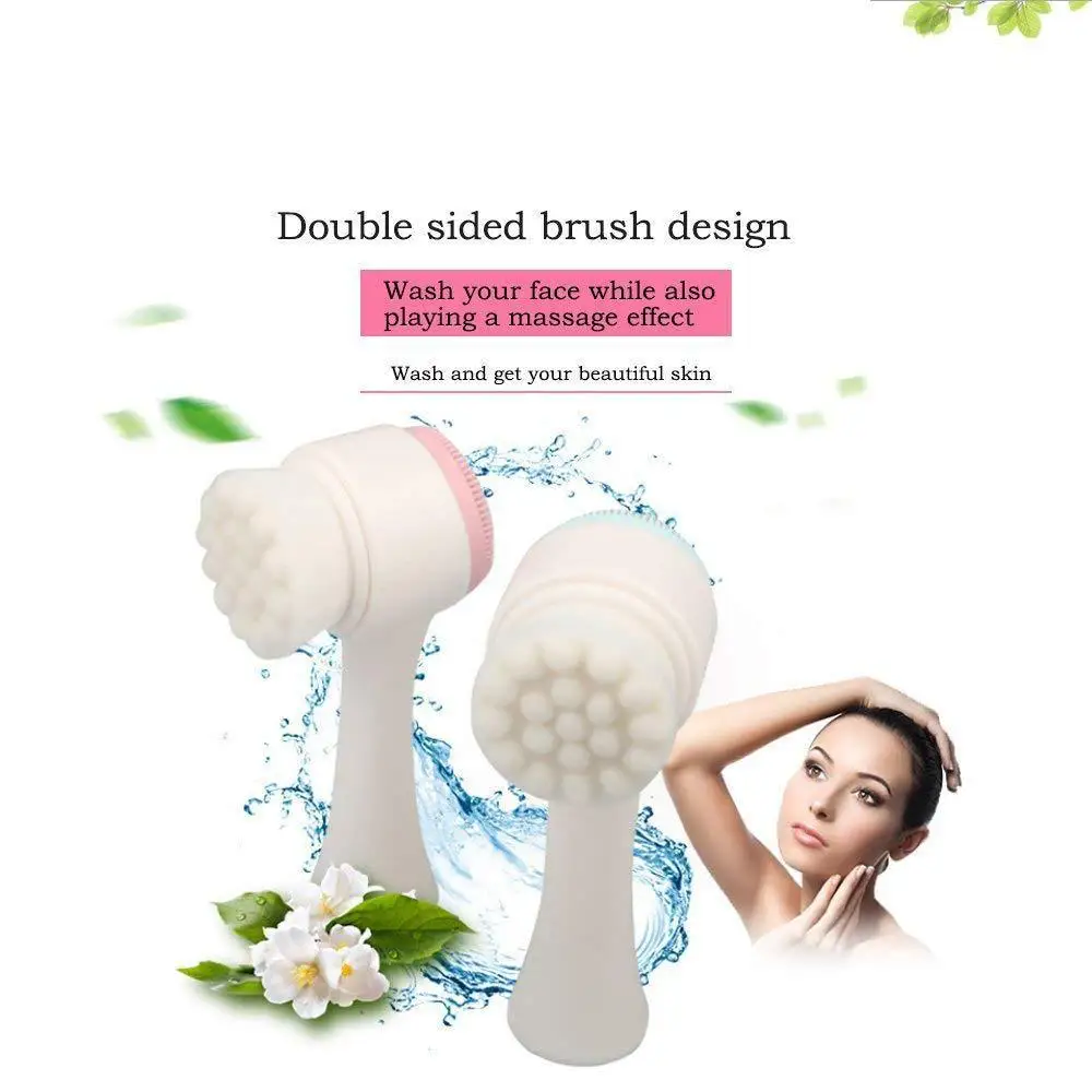 

3D Bilateral Silicone Facial Cleanser Manual Massage Facial Brush Soft Bristles Silicone Double Sided Face Brush
