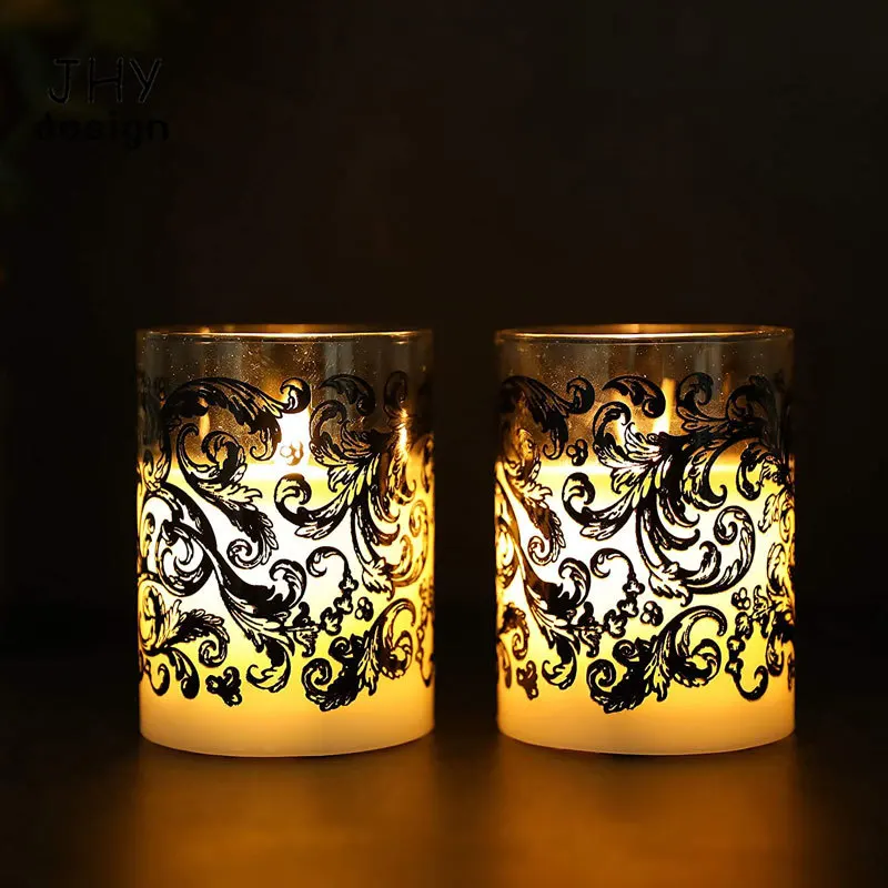 Set of 2 Glass Battery Candles with 6-Hour Timer High Flameless Candle Real Wax LED Flickering Electric Moving Wick |