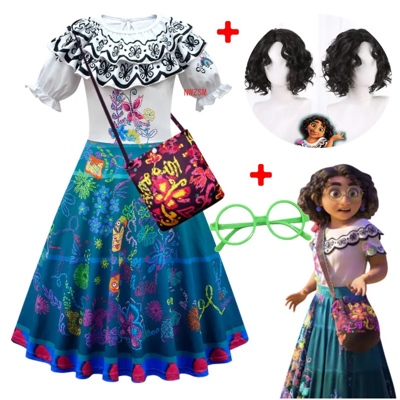 

Encanto Mirabel Madrigal Carnival Halloween Girl Cosplay Costume Princess Dress Cloak Bag Glasses Wig Full Set
