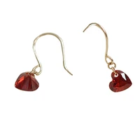 925 sterling silver plated 14k gold small red heart zircon drop earrings for women pomegranate wine red love heart mini earrings