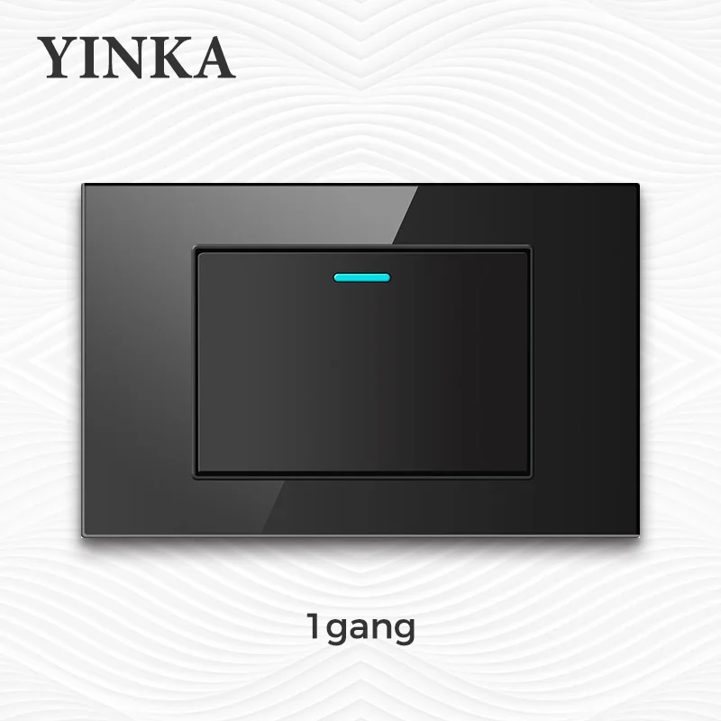 

YINKA панель из закаленного стекла, настенная стандартная розетка ЕС BR, выключатель света, розетки, розетка для Великобритании, бразильские розетки, переключатели USB, черный, 118x75 мм