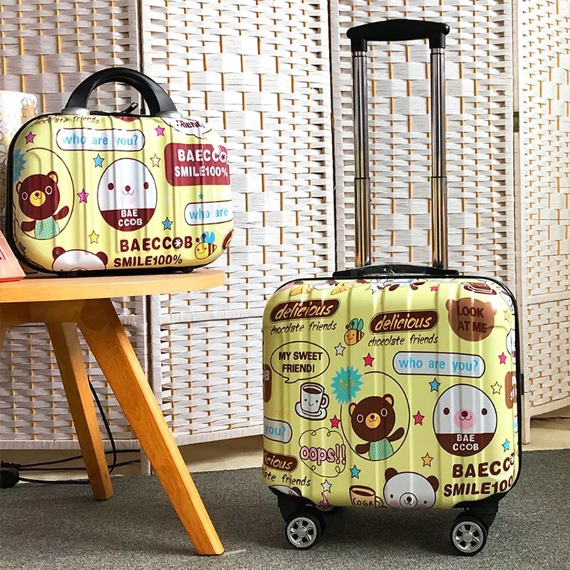 

Популярный набор чемоданов для ручной клади, модный миниатюрный чемодан на колесиках с косметичкой, 18 дюймов, коробка для посадки, чемодан на колесиках для путешествий