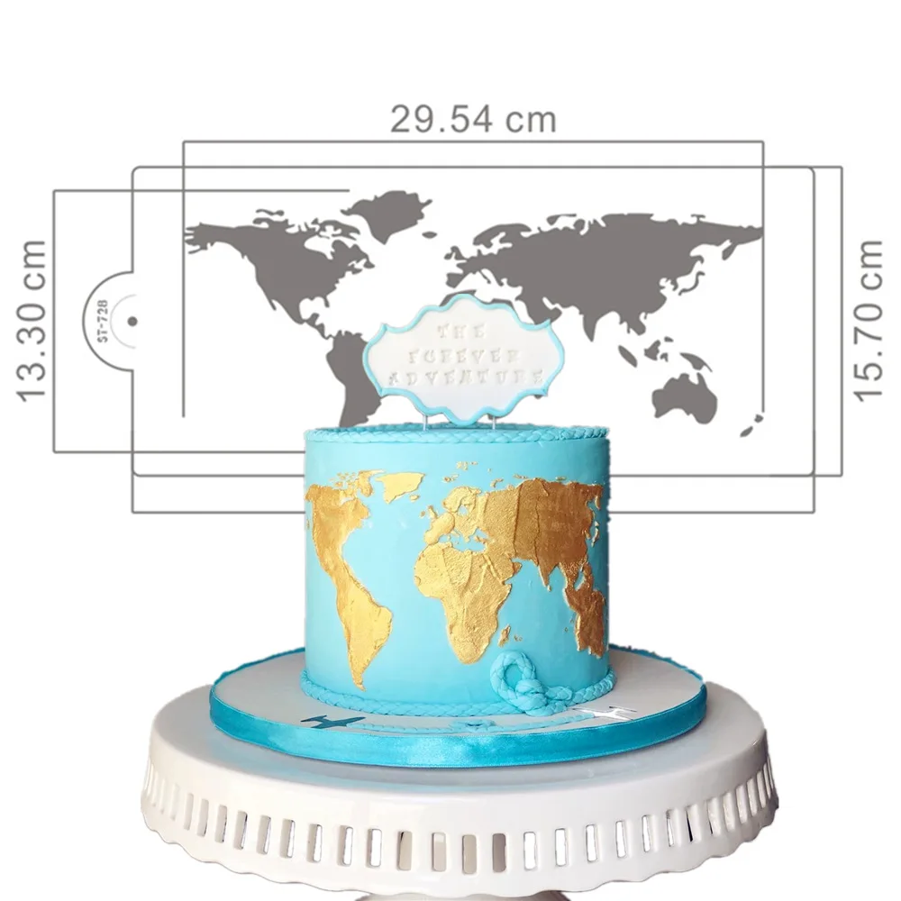 

1PC World Map Design Cake Stencil Plastic Cake Border Stencils DIY Drawing Lace Template Cake Mold Cake Decorating Tool Bakeware