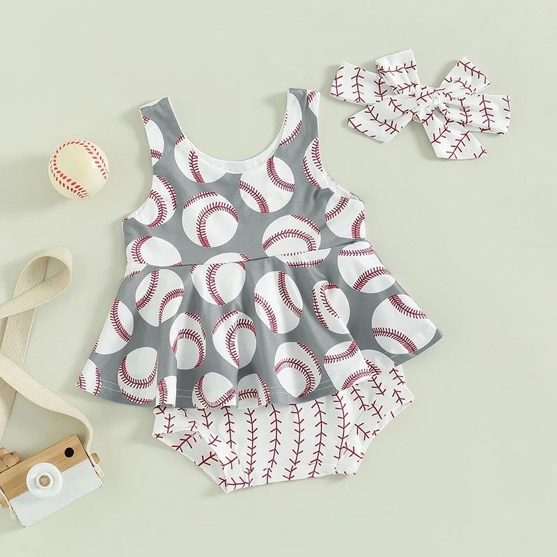 Летние комплекты из 3 предметов с шортами для девочек без рукавов круглым вырезом