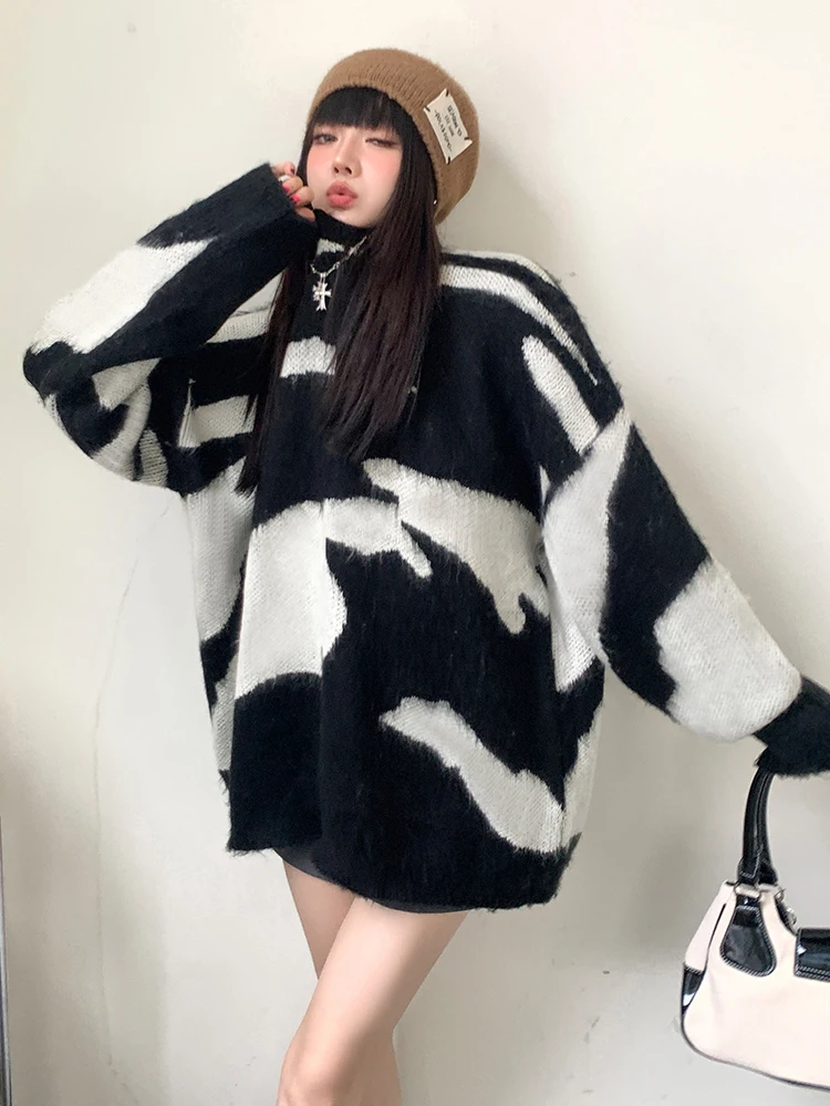 

Женский трикотажный шерстяной джемпер, Свободный вязаный джемпер большого размера, универсальный пиджак y2k, Осень-зима 2022