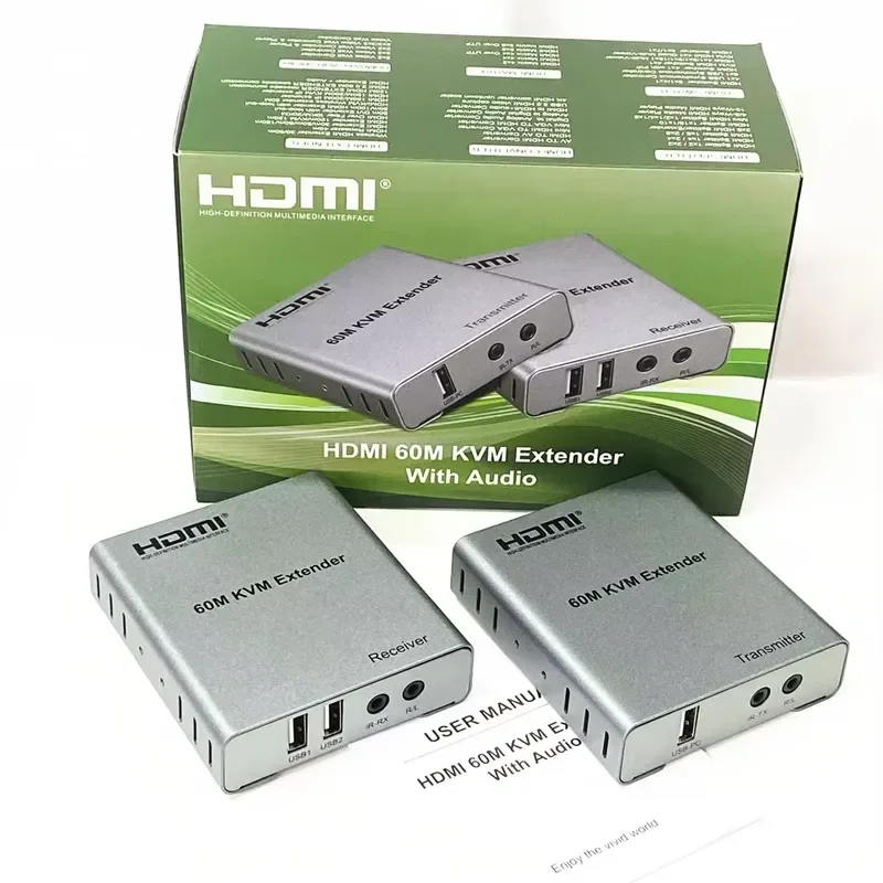 Фото FJGEAR 60M KVM-удлинитель 1080P для передачи аудио- и видеосигнала по кабелю Ethernet CAT5e/CAT6 RJ45, приемопередатчик, конвертер для расширения сигнала №4