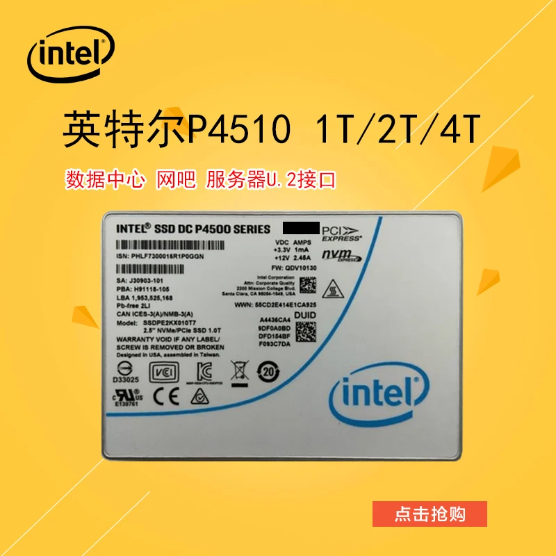 

Intel P4510 2TB 4TB U2 NVME Enterprise Server SSD 3years warranty