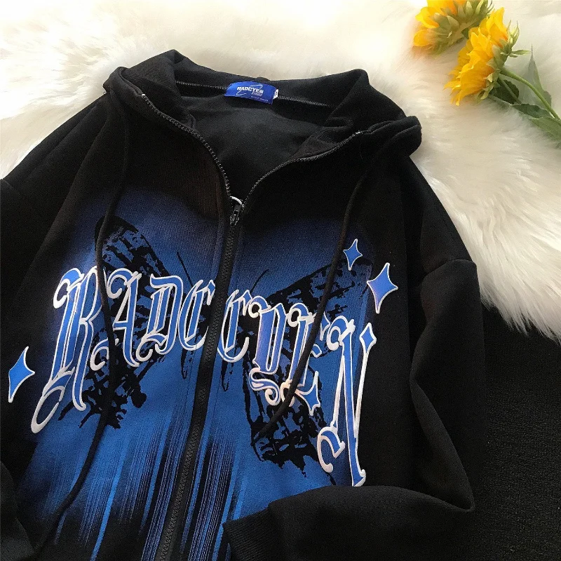 

Vintage Y2k Zip Up Hoodie Women Korean Streetwear Sweatshirt Female 2022 Autumn Winter Loose Warm Long Sleeve Top Harajuku