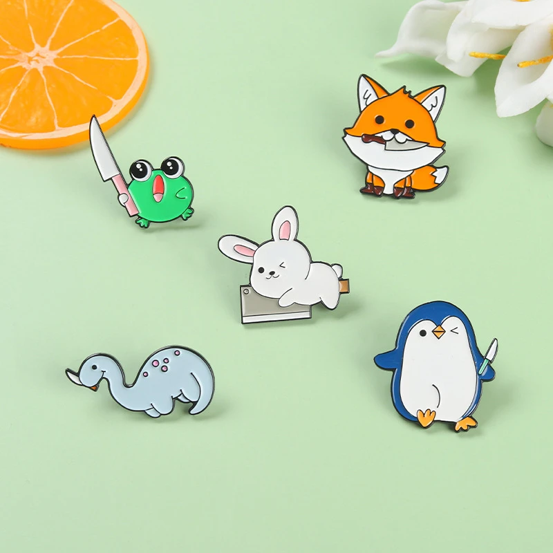 

Animal Dagger Enamel Pin Custom Lovely Fox Penguin Tyrannosaurus Rex Brooch Bag Lapel Pin Cartoon Badge Jewelry Gift For Kids
