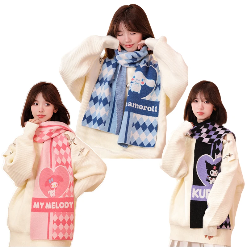 

Sanrios Cinnamoroll Kuromi моя мелодия полакко аниме мультфильм зимний теплый толстый шарф милый девичий стиль вязаная накидка шарф