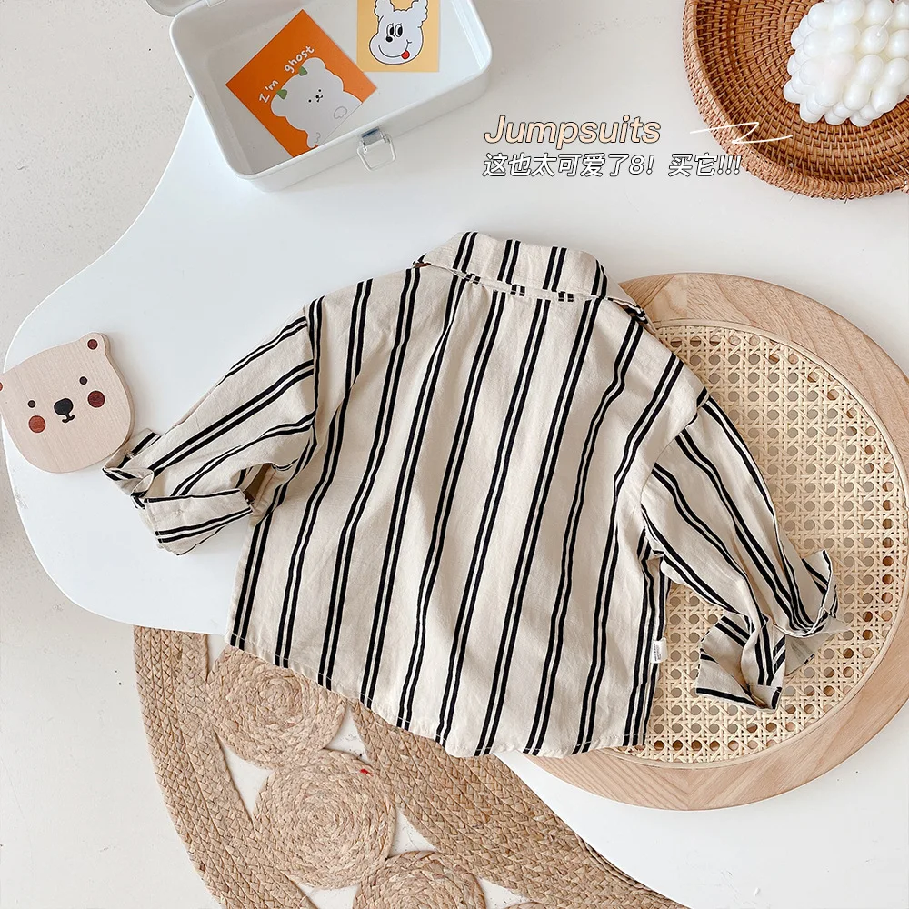 

Long Cotton Striped Tops Autumn Chic Boys Shirts Kids Sleeve All-match Spring Casual Shirts