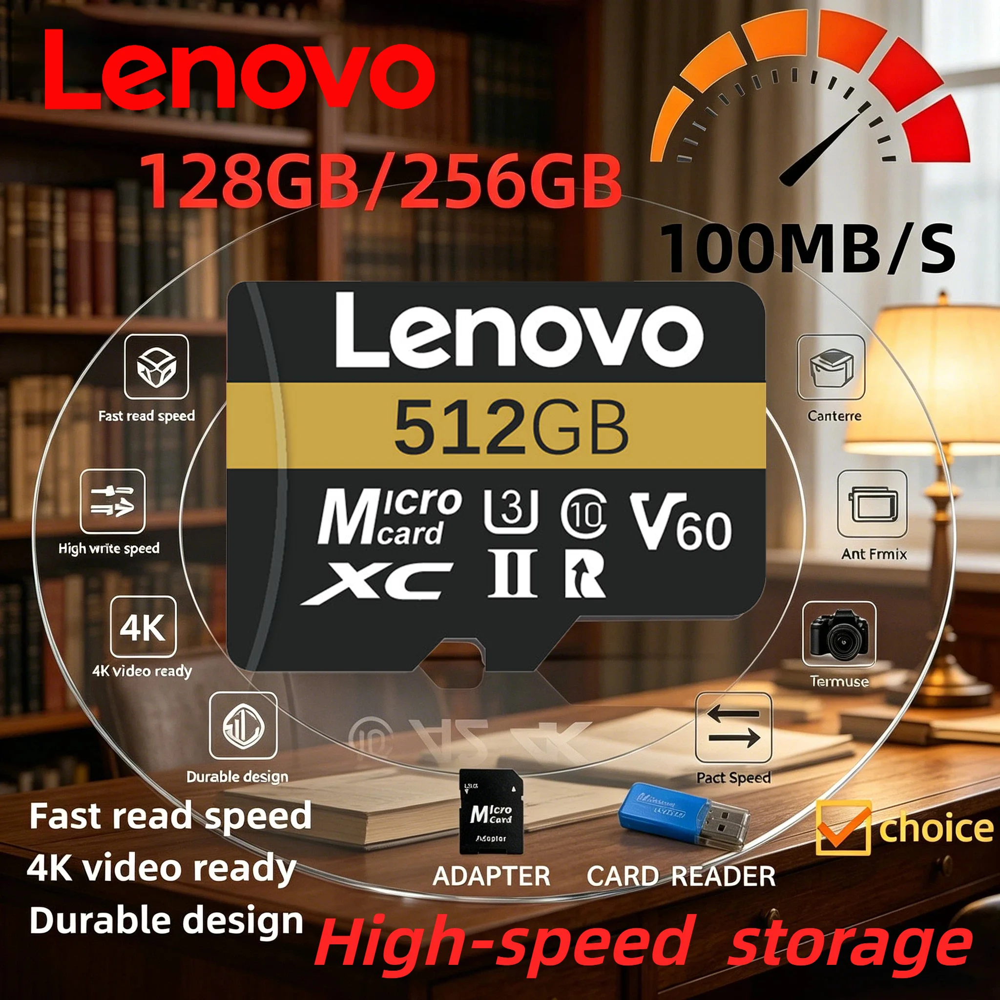 Фото Карта памяти Lenovo Extreme Pro V30 U3 SD 128 ГБ 256 ГБ 512 ГБ, высокоскоростная карта Micro TF SD для телефона, камеры, дрона DJI №1