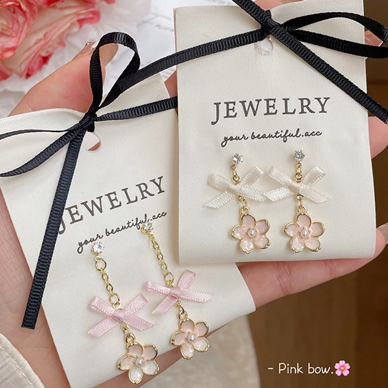 Милые летние женские серьги KADRUFI с розовым цветочным бантом из ткани корейские