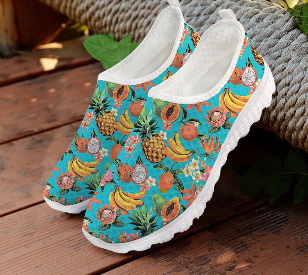 

ELVISWORDS Fashion Flats Shoes for Women Tropical Pineapple Hawaii Style Summer Air Mesh Sneakers Ladies Shoes Comfortable Shoes