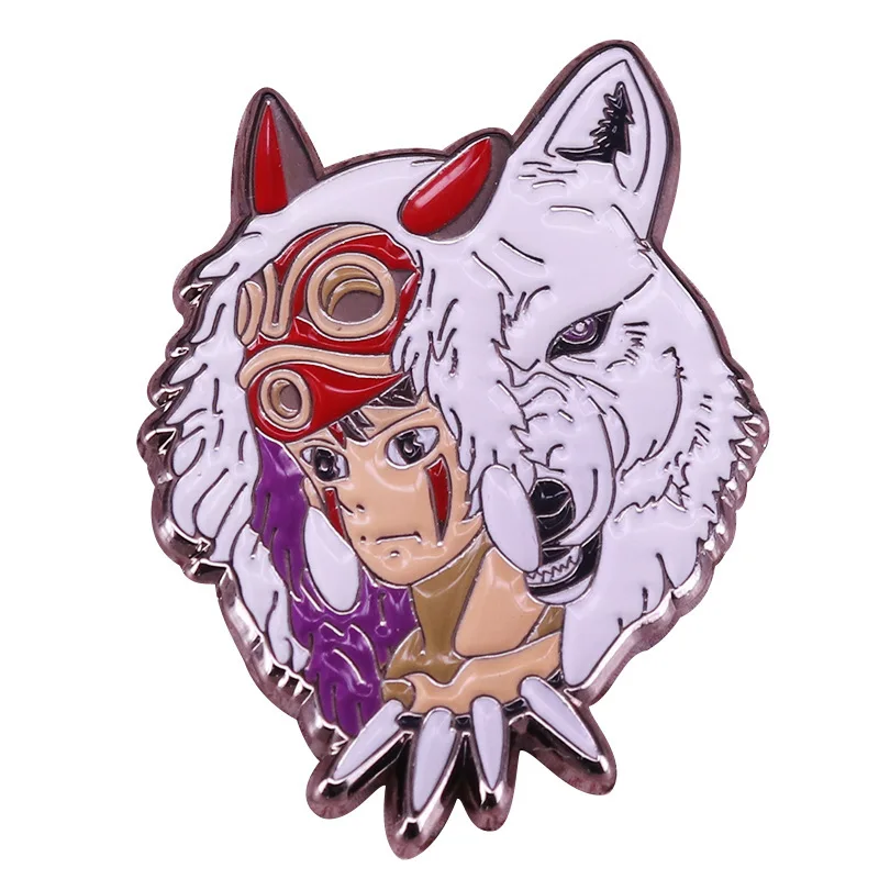 

XM-funny Princess Mononoke's Wolf Mask Brooch Japanese Anime Movie Badge Fashion Decoration Funny Clothes Accessories