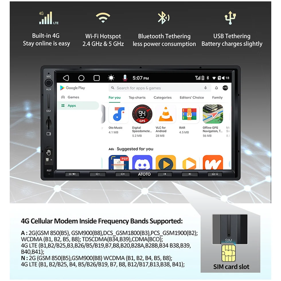 Мультимедийный плеер ATOTO S8G2A78UL стерео-система на Android 4 ГБ 64 с беспроводным