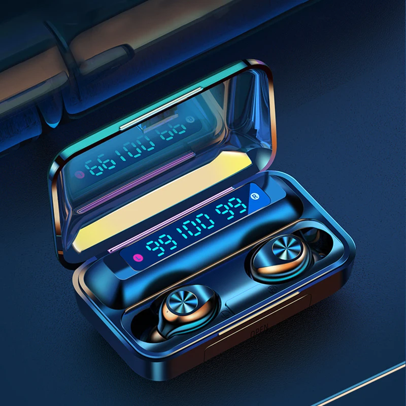 

F9 TWS Wireless Earphones Bluetooth-compatible 5.0 F9 TWS headphone support Xiaomi / iPhone with 1200mah power bank 9D Stereo