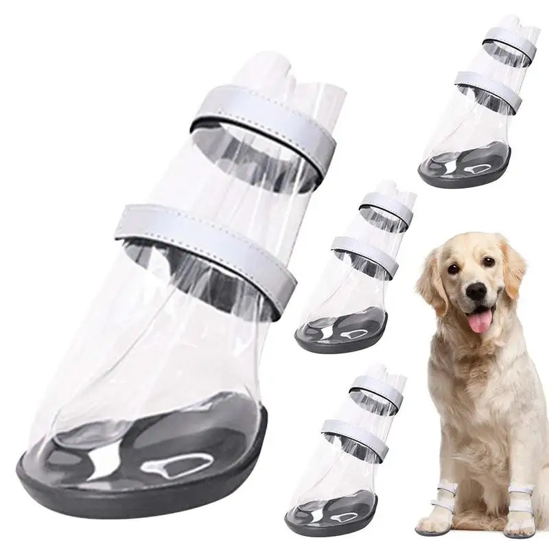 

Dog Boots Waterproof Transparent Dog Non-Slip Rain Shoes Outdoor Pet Shoes With Reflective Strips For Small Medium And Large