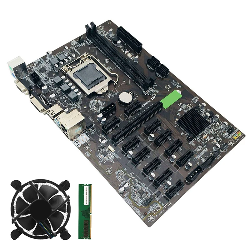 

Материнская плата B250 BTC Pcie X1 PCI-E X16 LGA 1151 с DDR4 8 Гб 2666 МГц ОЗУ + охлаждающий вентилятор для майнинга графической карты