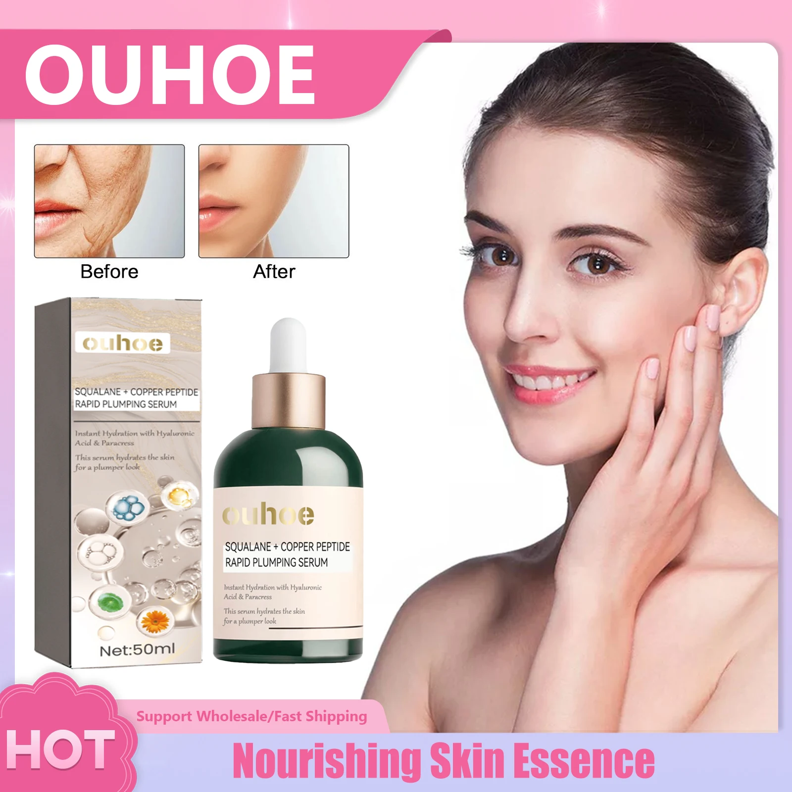 

Nourishing Skin Essence Wrinkle Removal Anti Aging Tightening Firming Moisturizing Facial Skin Whitening Hyaluronic Acid Serum