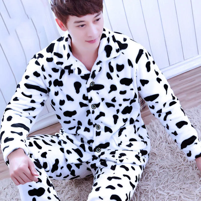 Winter Pajamas Set Casual Sleepwear For Man Soft Flannel Warm Pyjama Men's 2022 Fashion Sexy Leopard Homewear Clothes Big Size