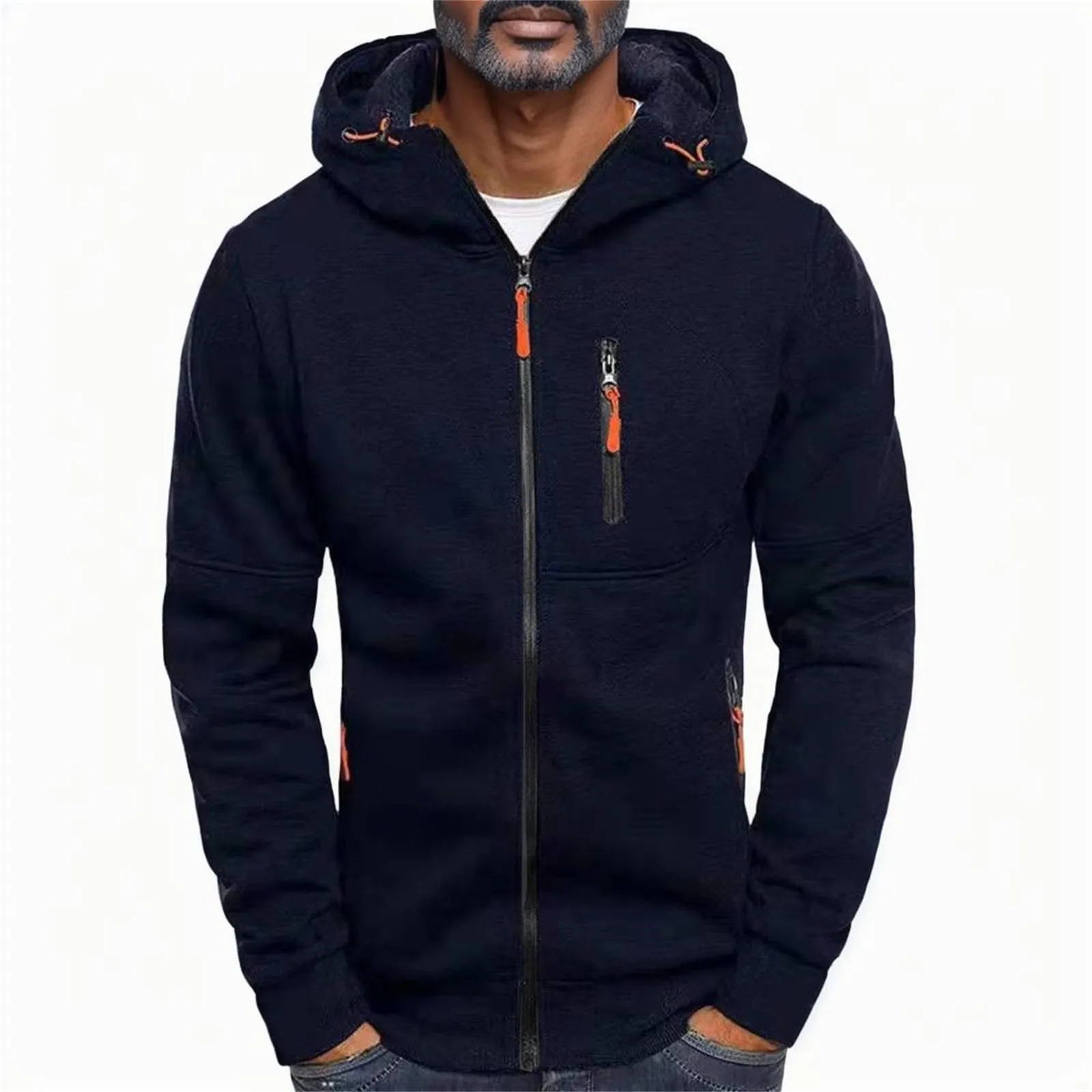 

Zipper Pockets Plain Hoody Black Trendy Hip-Pop Sweatshirt Jogging Workout European American Style Pullovers Men'S Sudaderas