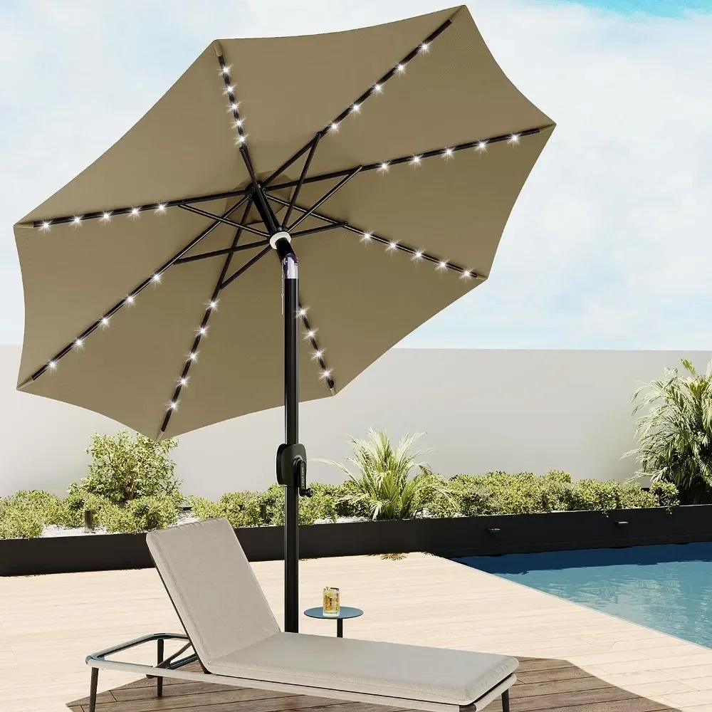 

Patio Umbrella, 9 ft Outdoor Table Umbrella with 40 LED Solar Lights and 8 Ribs, 1.9inch Aluminum Pole, UPF 50+ Fade Resistant