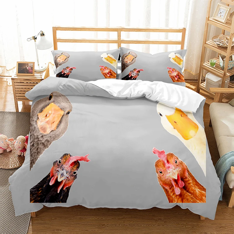 

Lovely Hen Pattern Bedding Set King Queen Size Chicken Duvet Cover Kids Teens Adults Farm Animals Soft Polyester Comforter Cover