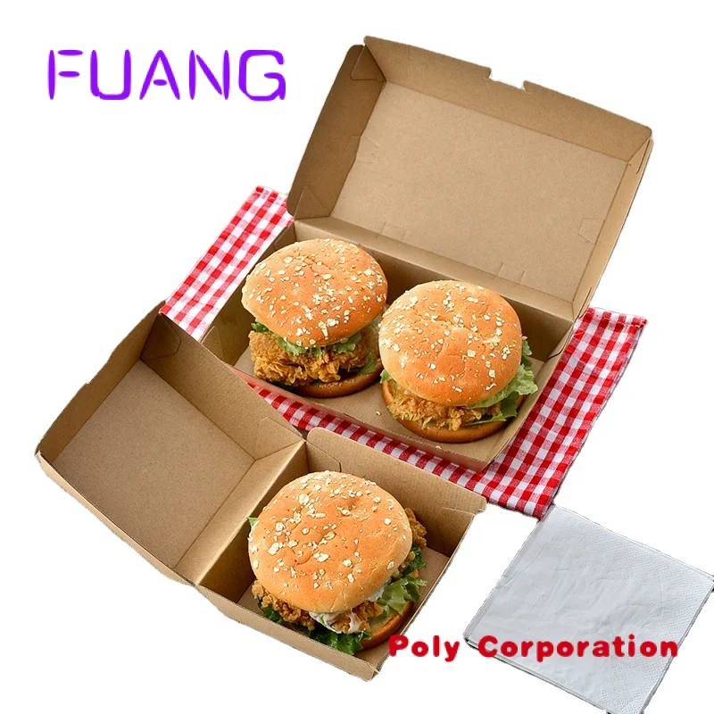 Fast food shop use custom logo print takeaway disposable bagasse burger and fry chips paper packaging box