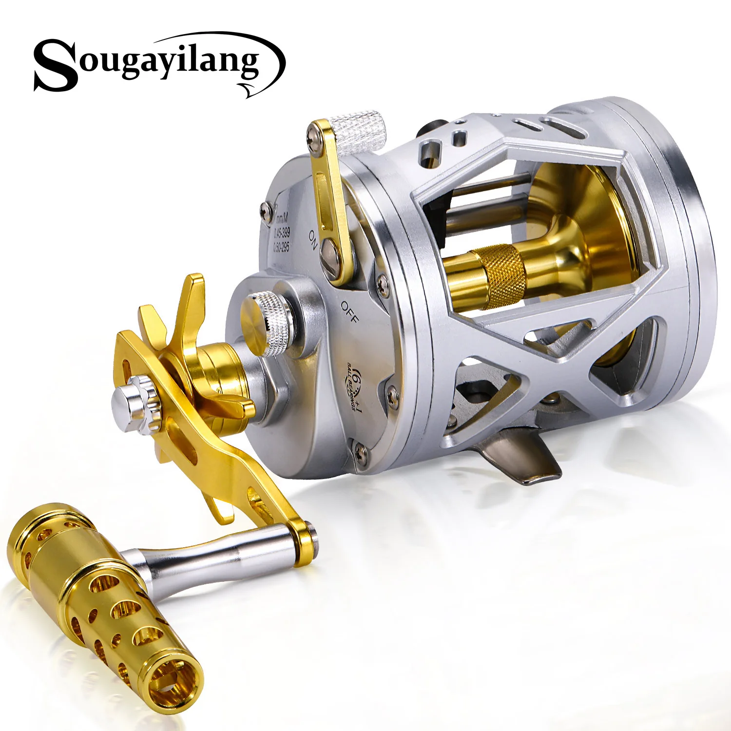 

Sougayilang Trolling Fishing Reels TAL40L Serie Aluminum Spool 4.1:1 Gear Ratio Eccentric Lever Reel Drum Fishing Reel Pesca