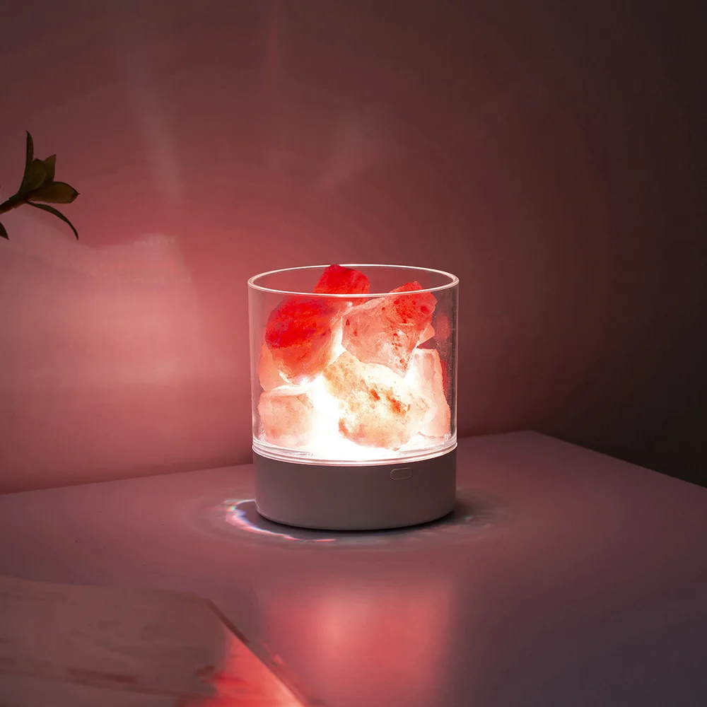 Lámpara de sal de cristal del himalaya Natural, luz cálida de anión, artesanal, para mesita de noche, dormitorio, con interruptor de atenuación
