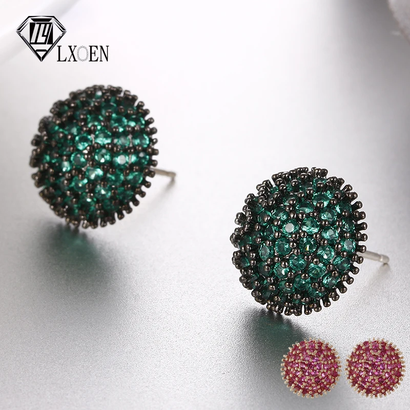 

LXOEN Green Round Zircon Stud Earrings for Women Black Gun Inlay Small Crystal Girl Party Earrings Jewelry Gift Envio Gratis