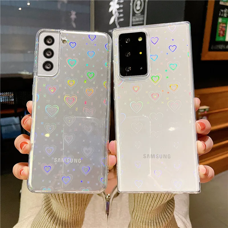 

Laser Love Heart Phone Case For Samsung Galaxy A51 A71 A52 A32 A72 A12 S20 FE S22 S21 Plus Note 20 Ultra A50 A21S A31 Back Cover