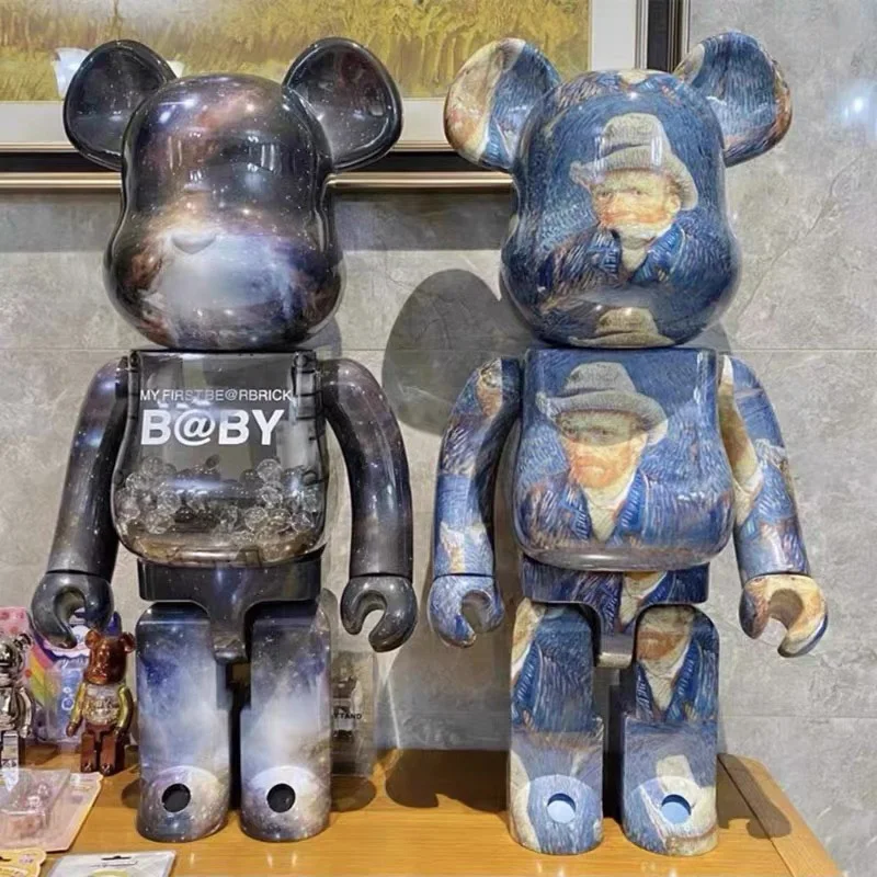 

Строительный блок Bearbrick 400% 28 см в скандинавском стиле, медведь Ван Гог, звездное небо, Трендовое украшение, картина маслом, коллекционное укр...