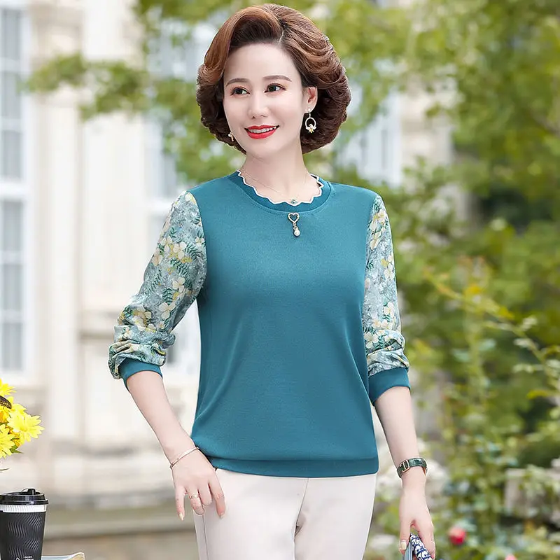 

2022 Autumn Spring New O Neck Chiffon Long Sleeve women t shirt Fashion Korean Style Splicing Oversized t-shirt