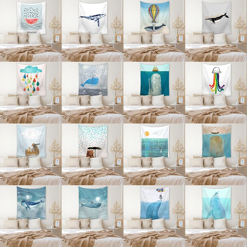 

Tapestry Wall Hanging Marine Style Whale Print Decor Bedroom Wall Rug Home Decor