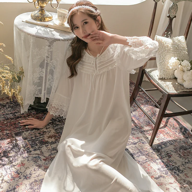 Palace Princess Nightdress Women's Spring Autumn 2022 New Mesh Long Sleeve Nightgown Home Clothes Sleepwear Lady Dress Nightwear