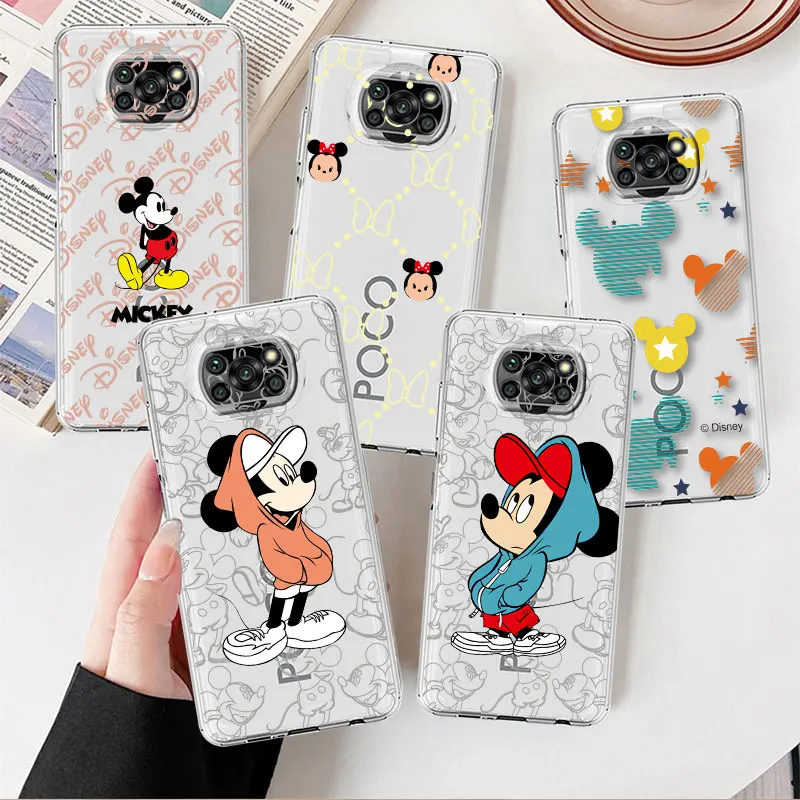 

Clear Case For Xiaomi Mi Poco X3 NFC M3 Pro F3 F1 11 Lite 12 Redmi Note 10 9S 8 7 9 Soft Phone Cover Mickey Mouse Cartoon