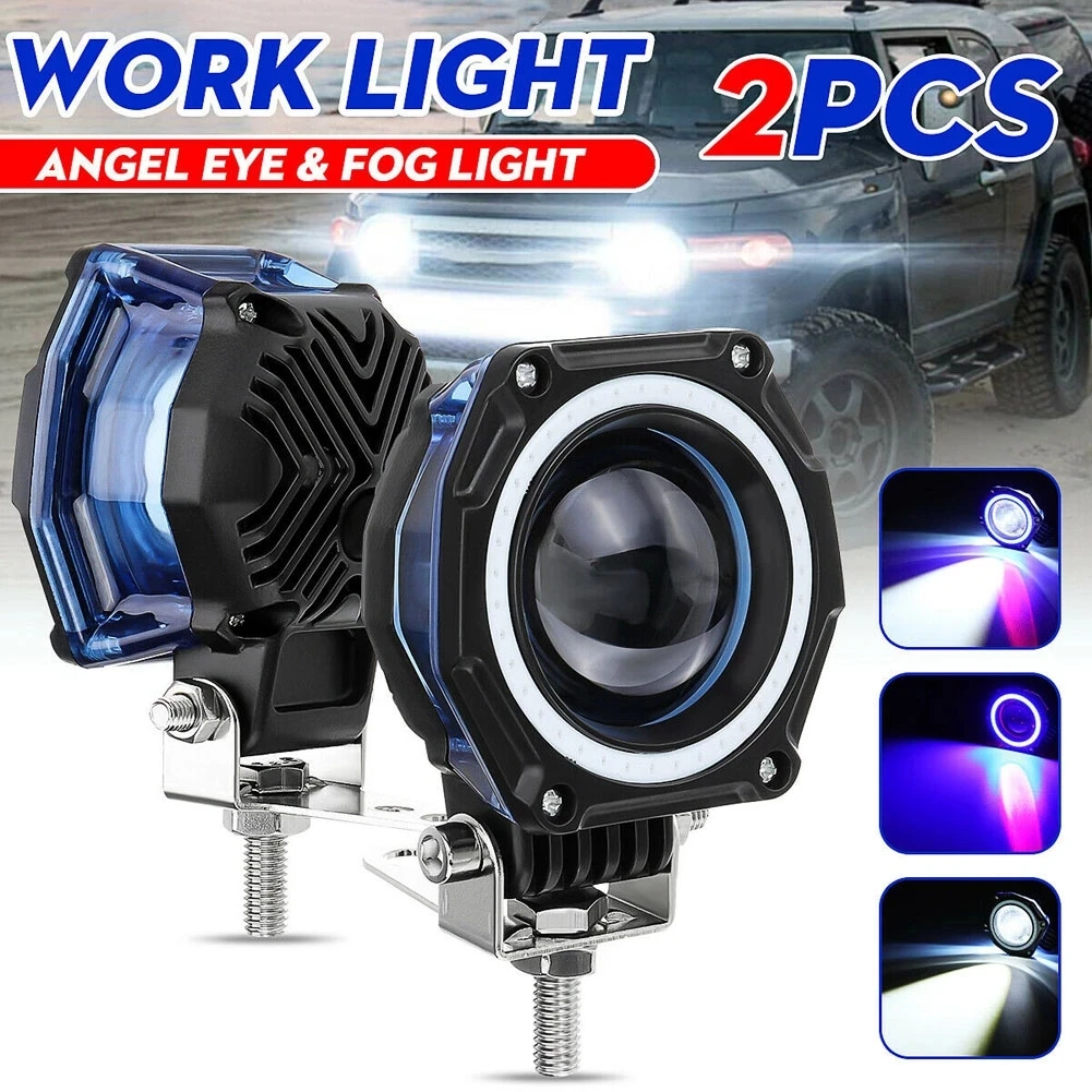 

2Pcs/set 3-inch Black Aluminum Alloy LED Work Light Round Fog Lamp Offroad Driving Truck Universal Blue Aperture White Lighting